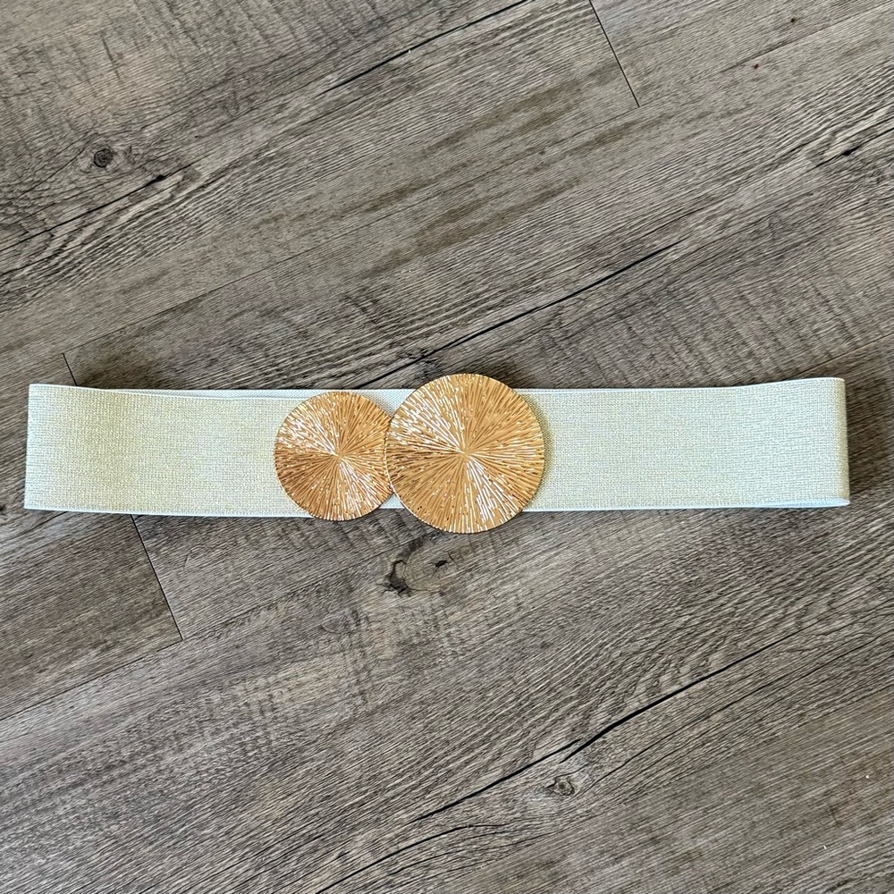 Elegant Wide Stretch Gold and Cream Women's Belt